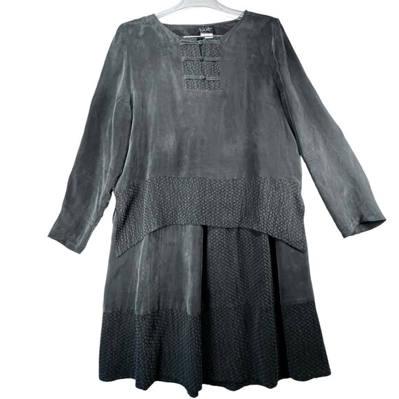 Vtg Wild Rose Midi Maxi Skirt Set 2 piece Womens 14 Gray Boho Rayon Textured USA - Picture 2 of 16